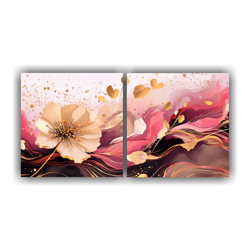 GENERICO - Set 2 Telas En Bastidor Forma Para Cuarto Gold AND Pink Colo 160x80cm