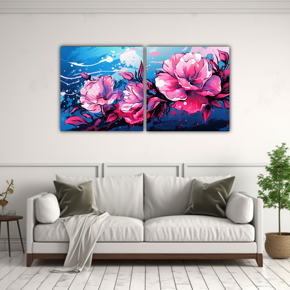 GENERICO - Set 2 Telas En Bastidor Espectacular Urbano En Tonos Rosa Y  160x80cm