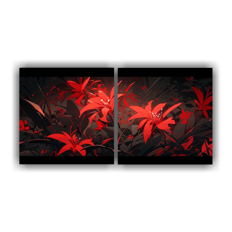 GENERICO - Díptico Surrealista En Rojo Y Negro Con Ambiente Neonoir Al 160x80cm