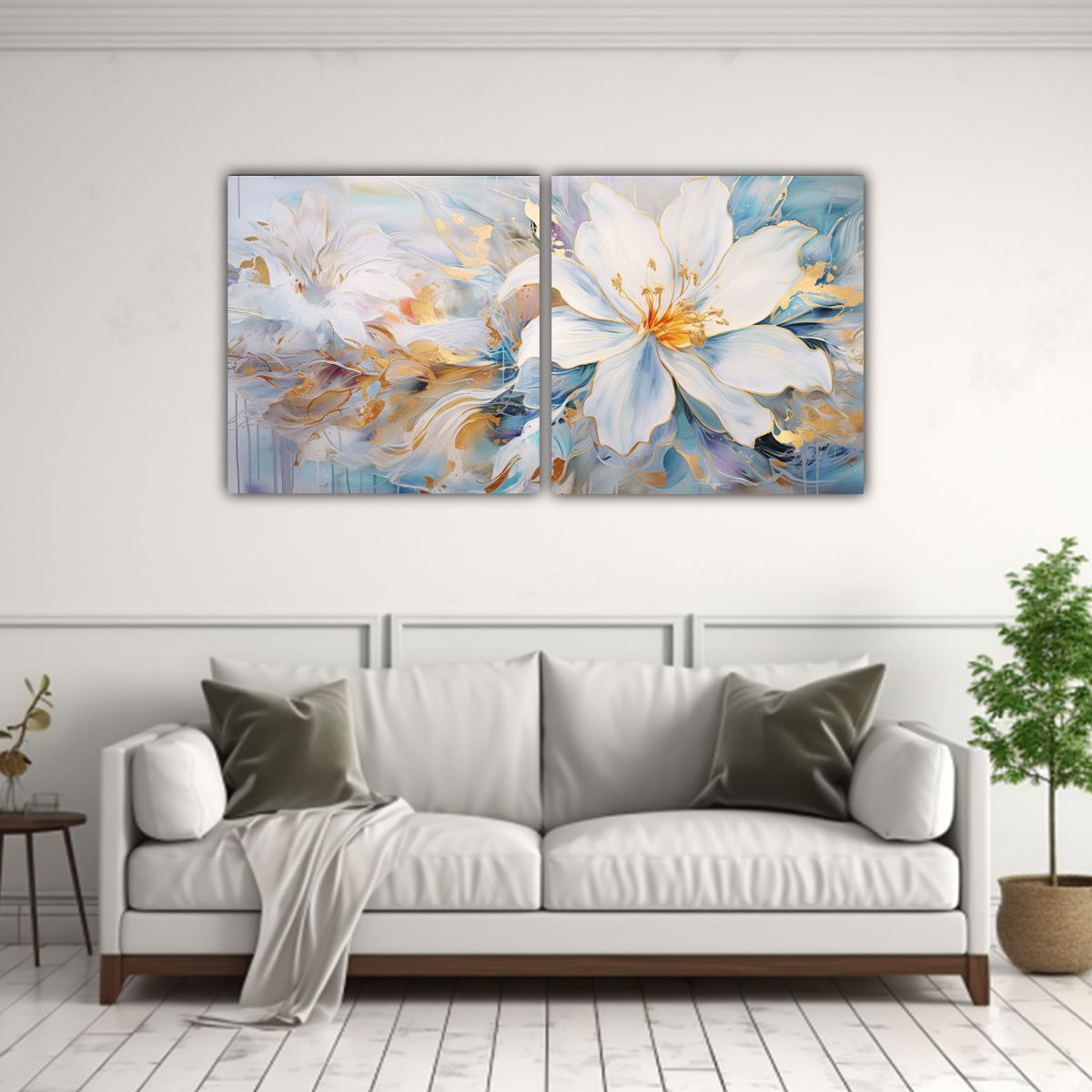 GENERICO - Dos Lienzos De Tela Con Diseño Impactante En Blanco Y Dorad 160x80cm