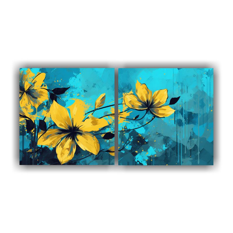 GENERICO - Set 2 Lienzos De Tela Acuarela Amarillo VIVO Y Colores Turqu 160x80cm