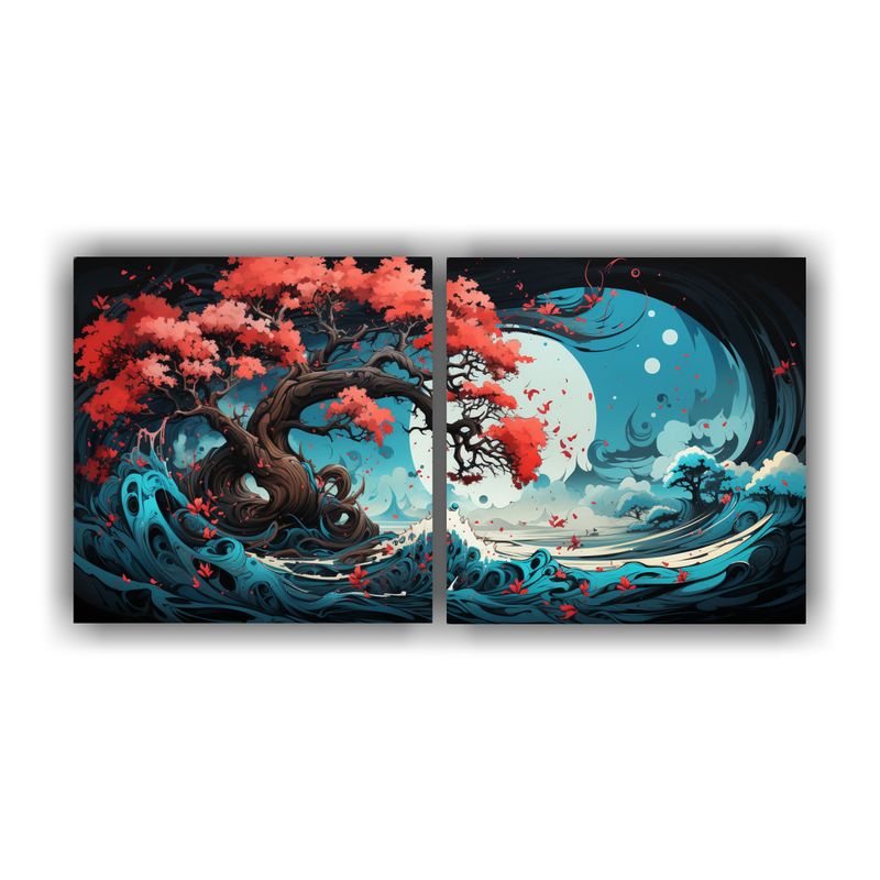 GENERICO - Pintura Decorativa De Dos Lienzos Espectacular Con árbol De 160x80cm