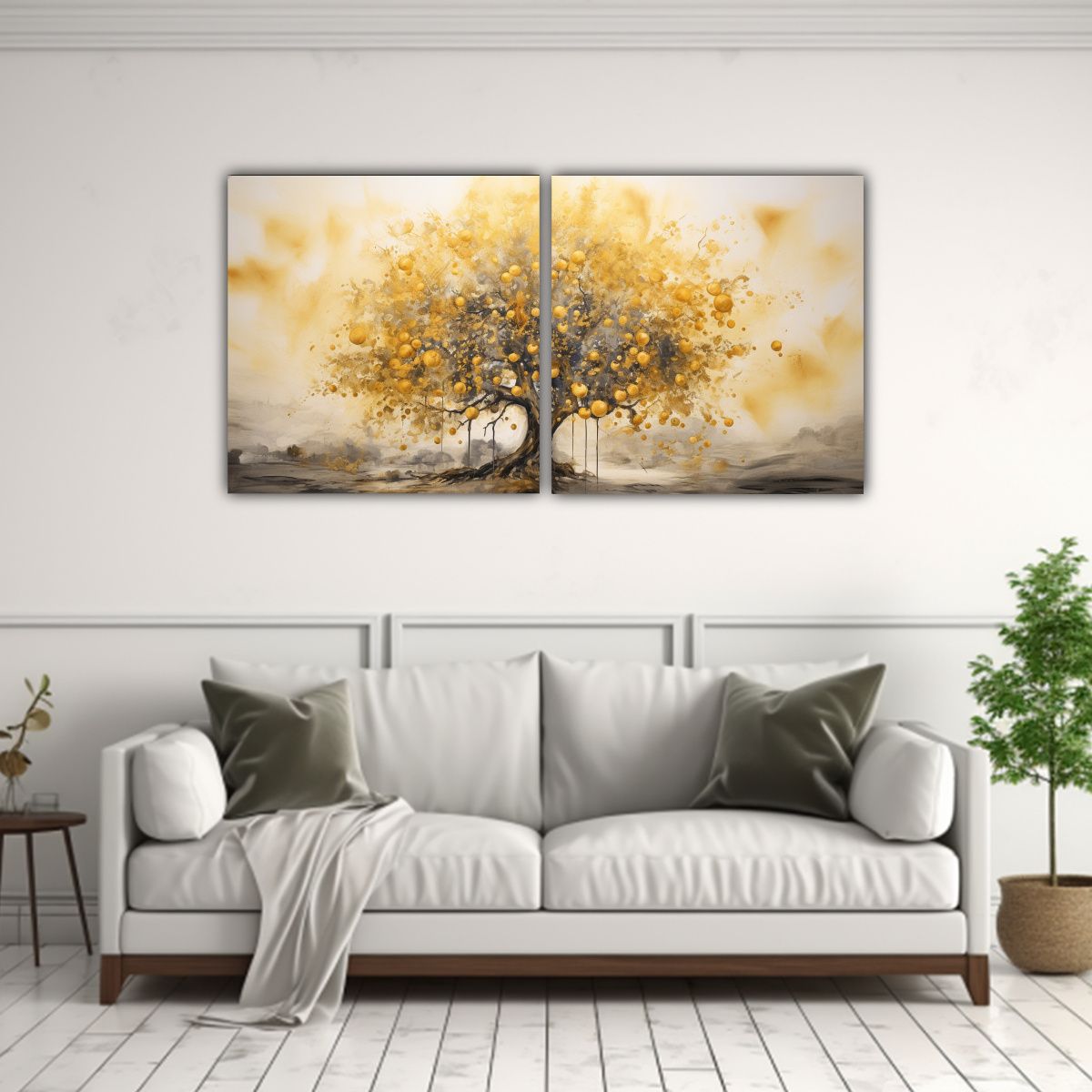 GENERICO - Pintura Abstracta Innovadora De Diptico Decorativo A Árbol  160x80cm