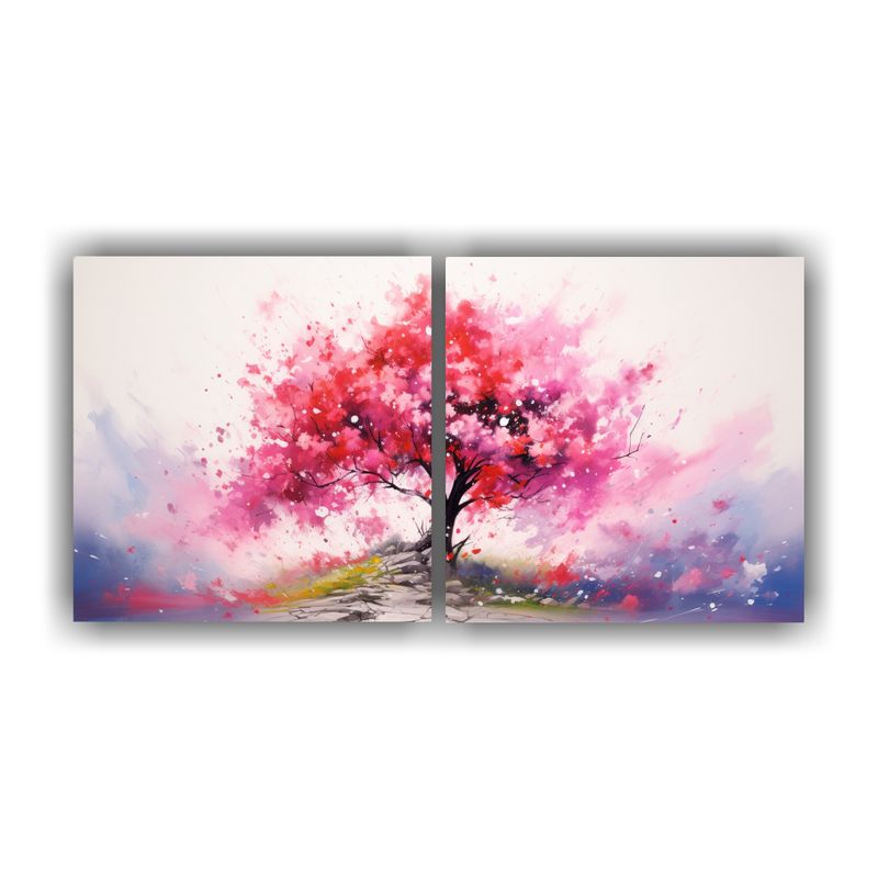 GENERICO - Pintura Abstracta En Colores Rojo Y Rosa En Temática De ár 160x80cm