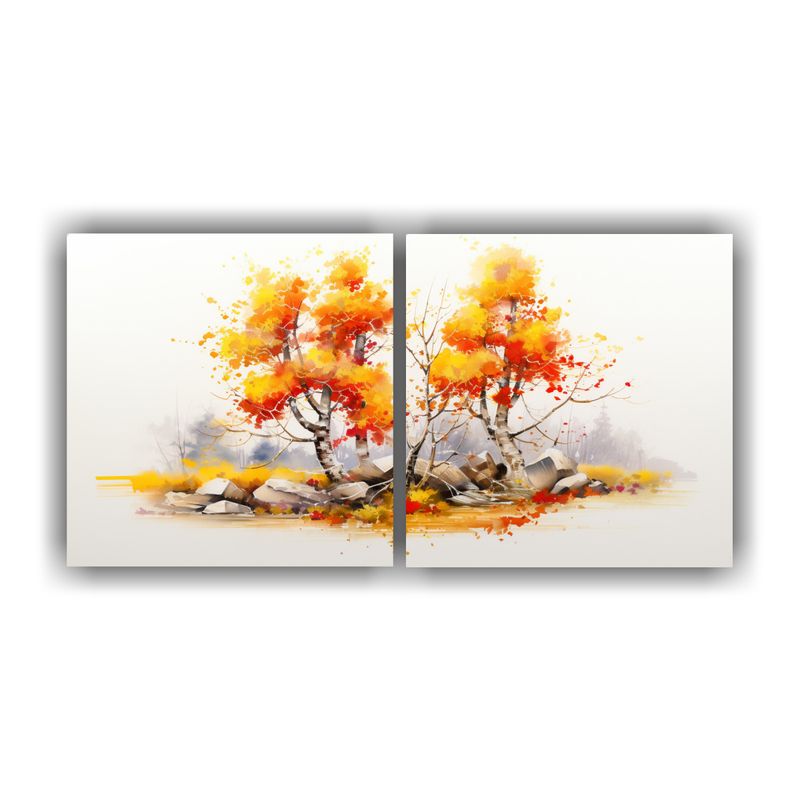 GENERICO - Cuadros Dibujo Elegancia A Birch Bonsai Tree Amarillo Y Rojo 160x80cm