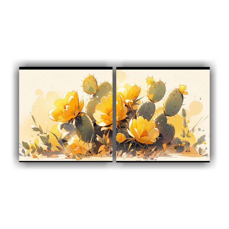 GENERICO - Lienzos De Tela Tema Cactus Amarillos Atmosfera Neonoir 160x80cm