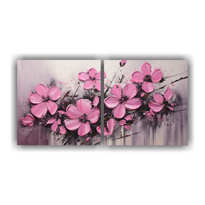GENERICO - Pintura De Flores En Lienzo En Colores Negro Y Rosa Dos Arte 160x80cm