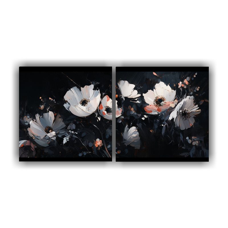 GENERICO - Pintura Moderna Textura A Colores Negros Flores En Lienzo Al 160x80cm