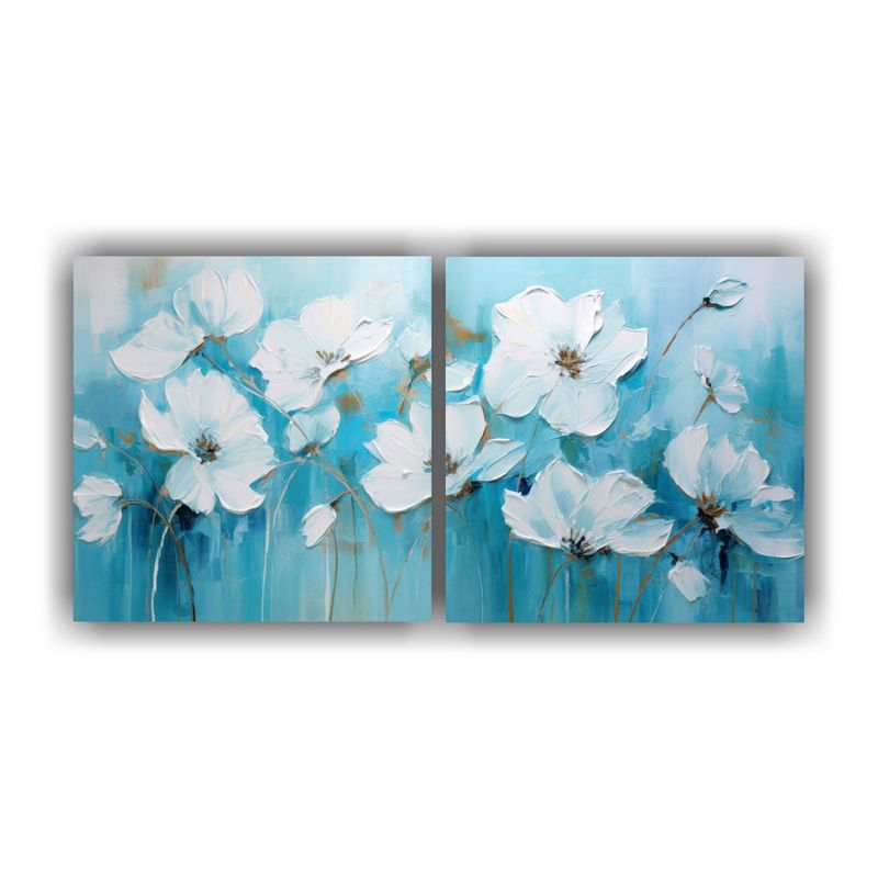 GENERICO - Pintura De Flores Cian Sobre Lienzo Decoración Estilo Cyan 160x80cm