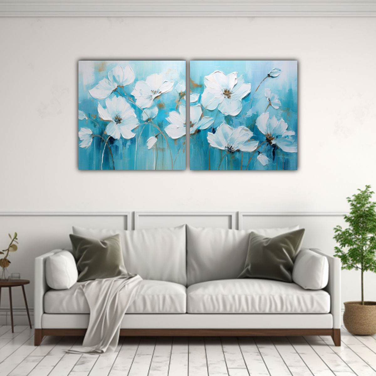 GENERICO - Pintura De Flores Cian Sobre Lienzo Decoración Estilo Cyan 160x80cm