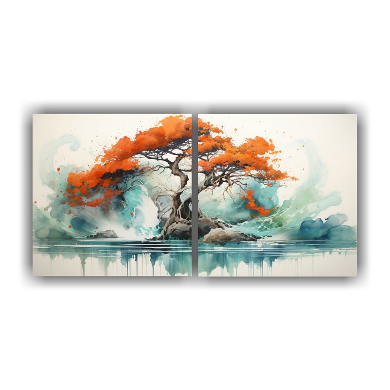 GENERICO - Pintura Abstracta De Árbol De Ciprés En Colores Turquesa Y 160x80cm