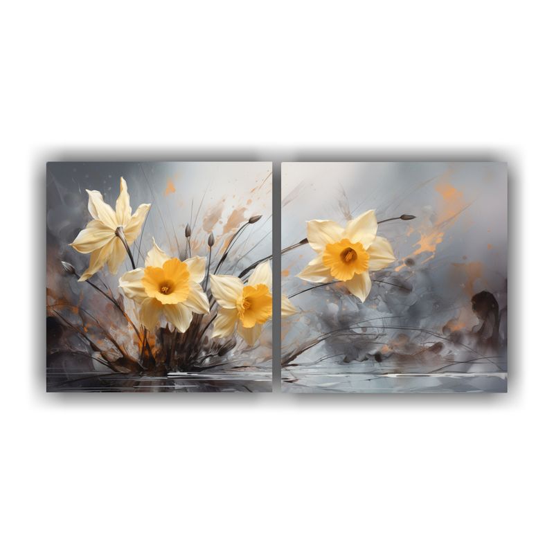 GENERICO - Pintura Abstracta De Flores Narcisos En Dorado Y Negro 160x80cm