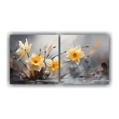 GENERICO - Pintura Abstracta De Flores Narcisos En Dorado Y Negro 160x80cm