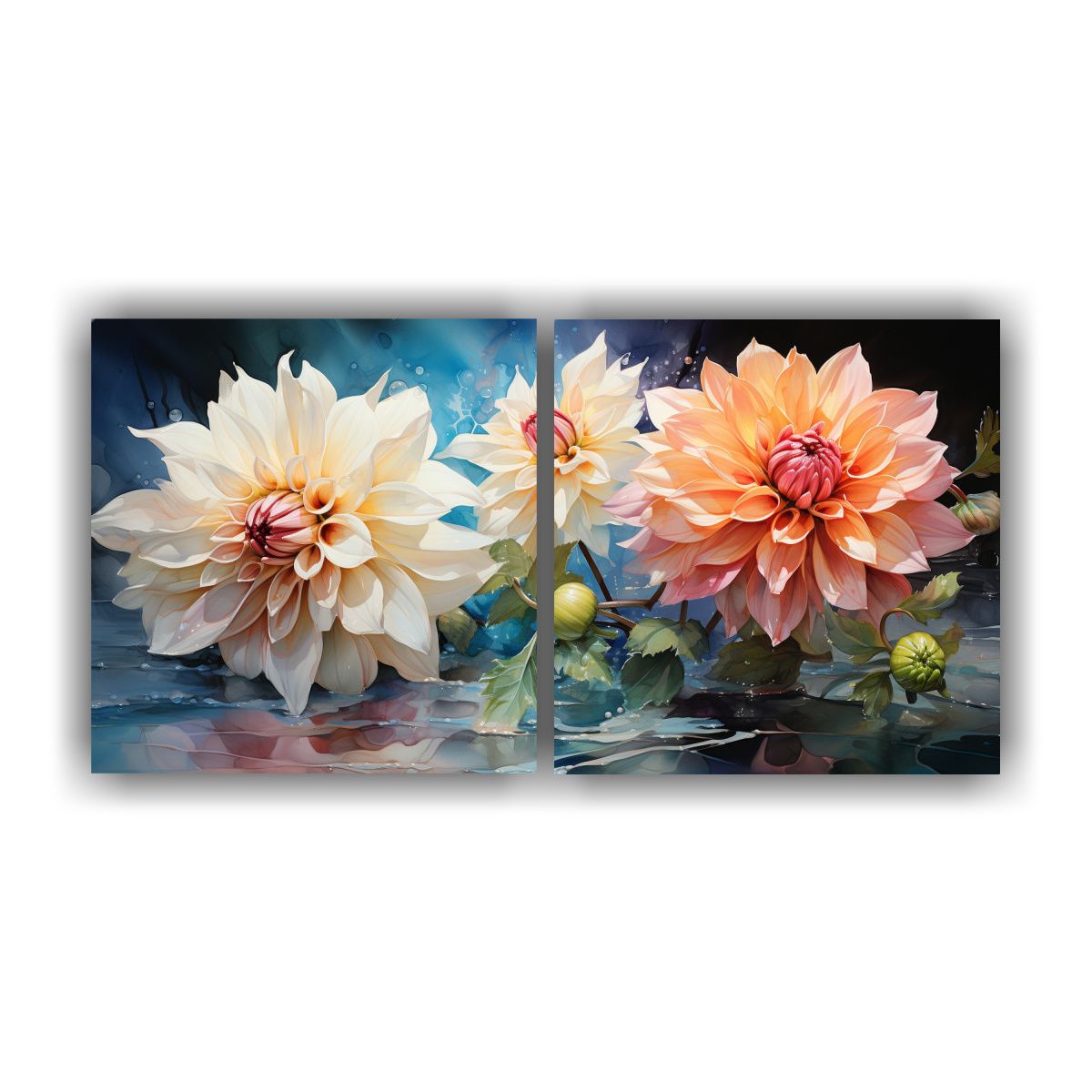 GENERICO - Pinturas Abstractas De Flores De Dalias En Color Verde Y Tur 160x80cm