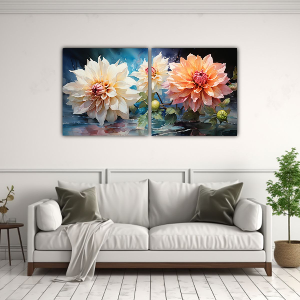 GENERICO - Pinturas Abstractas De Flores De Dalias En Color Verde Y Tur 160x80cm