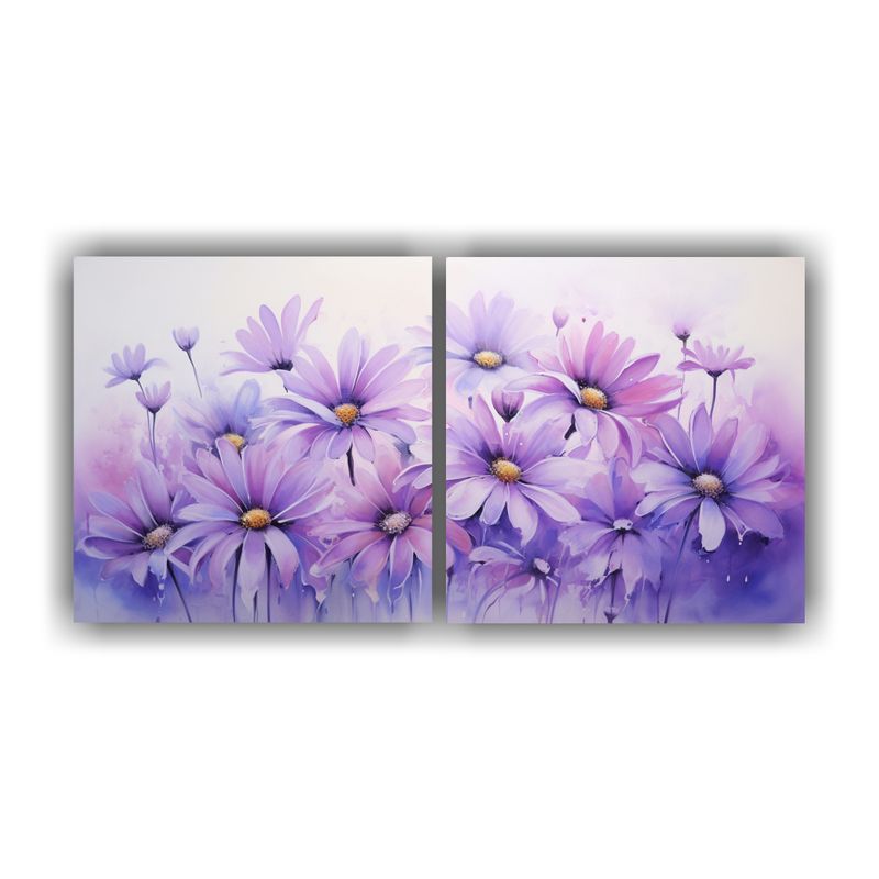 GENERICO - Conjunto 2 Acuarelas Combinación A Flores Margaritas Púrpu 160x80cm