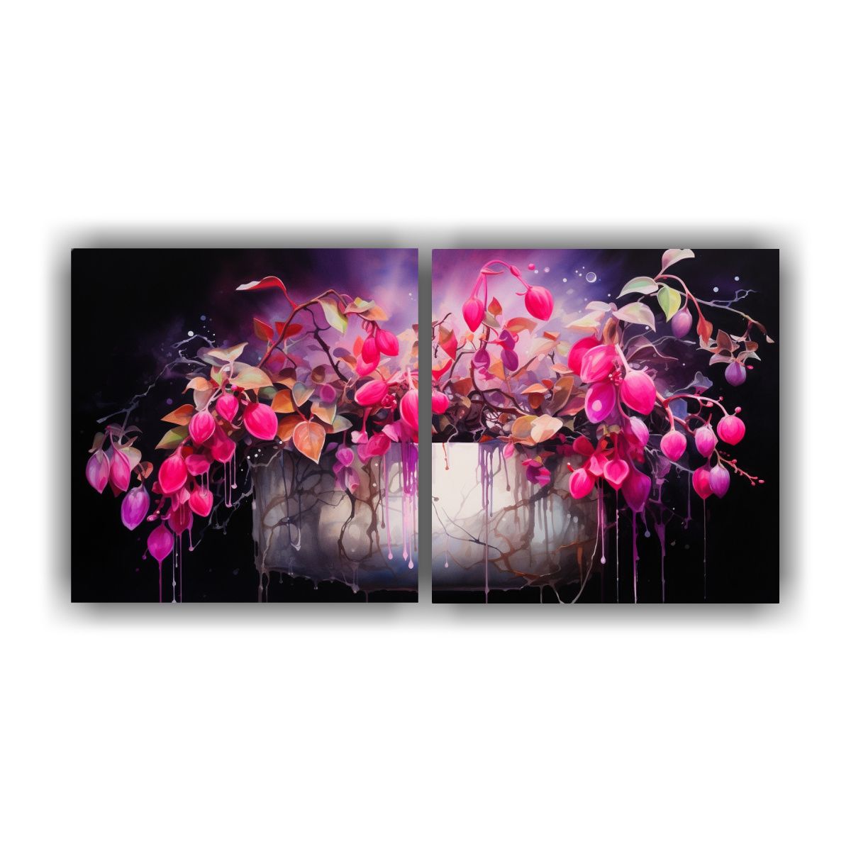 GENERICO - Pintura Abstracta Acuarela Bonsái Fucsia En Tela Canvas 160x80cm