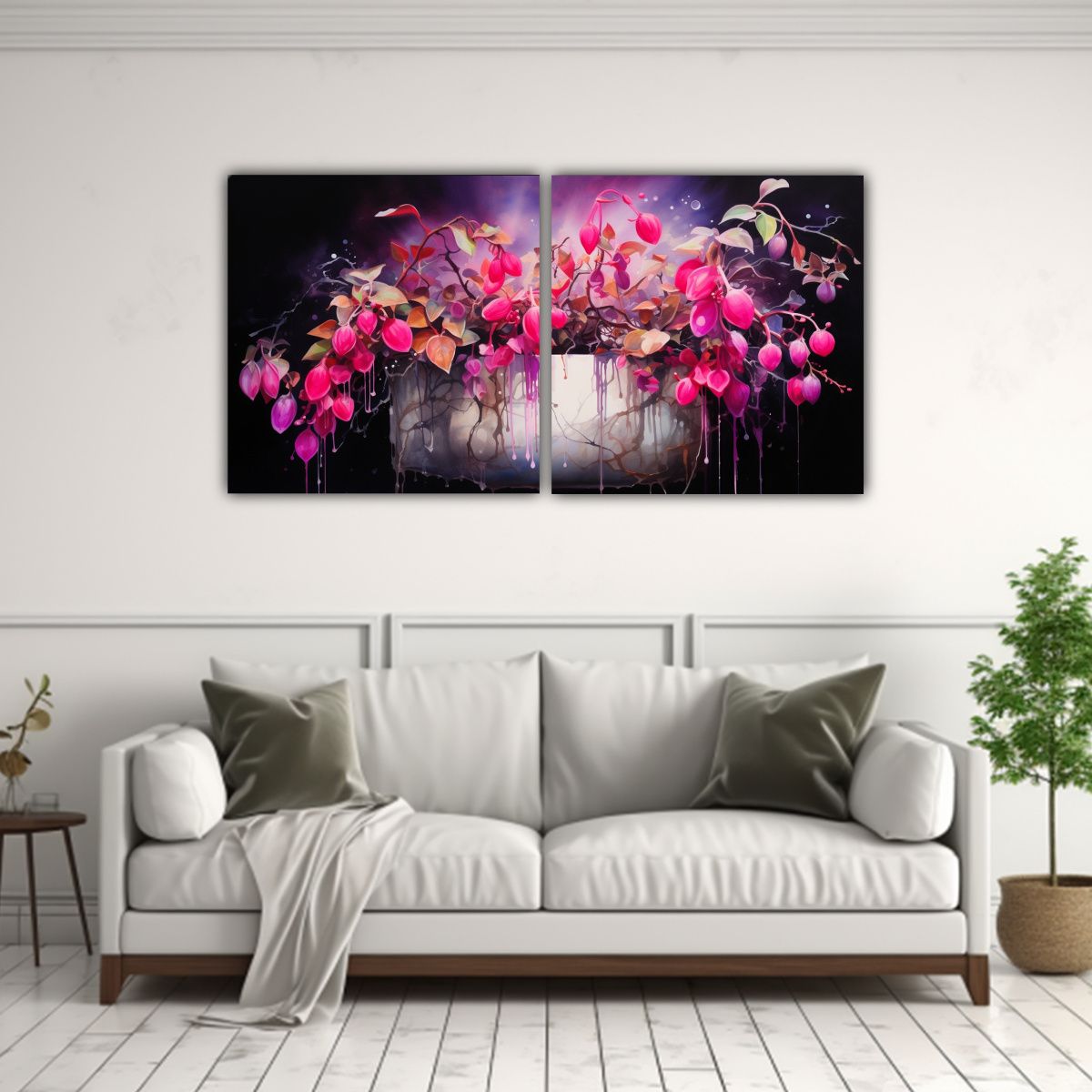 GENERICO - Pintura Abstracta Acuarela Bonsái Fucsia En Tela Canvas 160x80cm