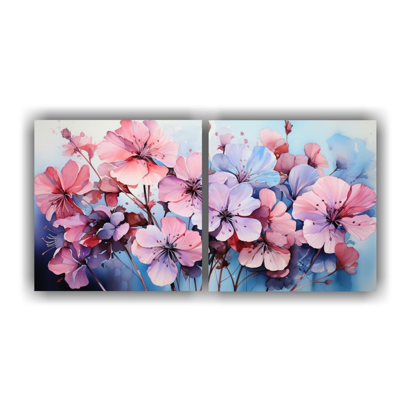 GENERICO - Cuadro Abstracto De Flores De Geranio En Colores Rosa Y Azul 160x80cm
