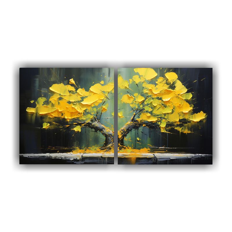 GENERICO - Díptico Impreso Ginkgo Biloba Bonsái Pintura Abstracta Con 160x80cm