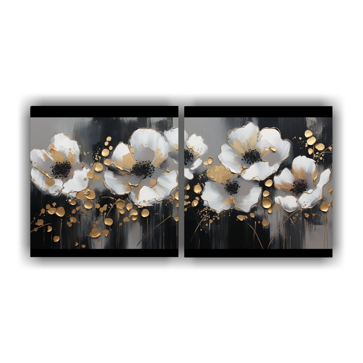 GENERICO - Pintura Floral En Lienzo En Tonos Dorado Y Negro Para Decora 160x80cm