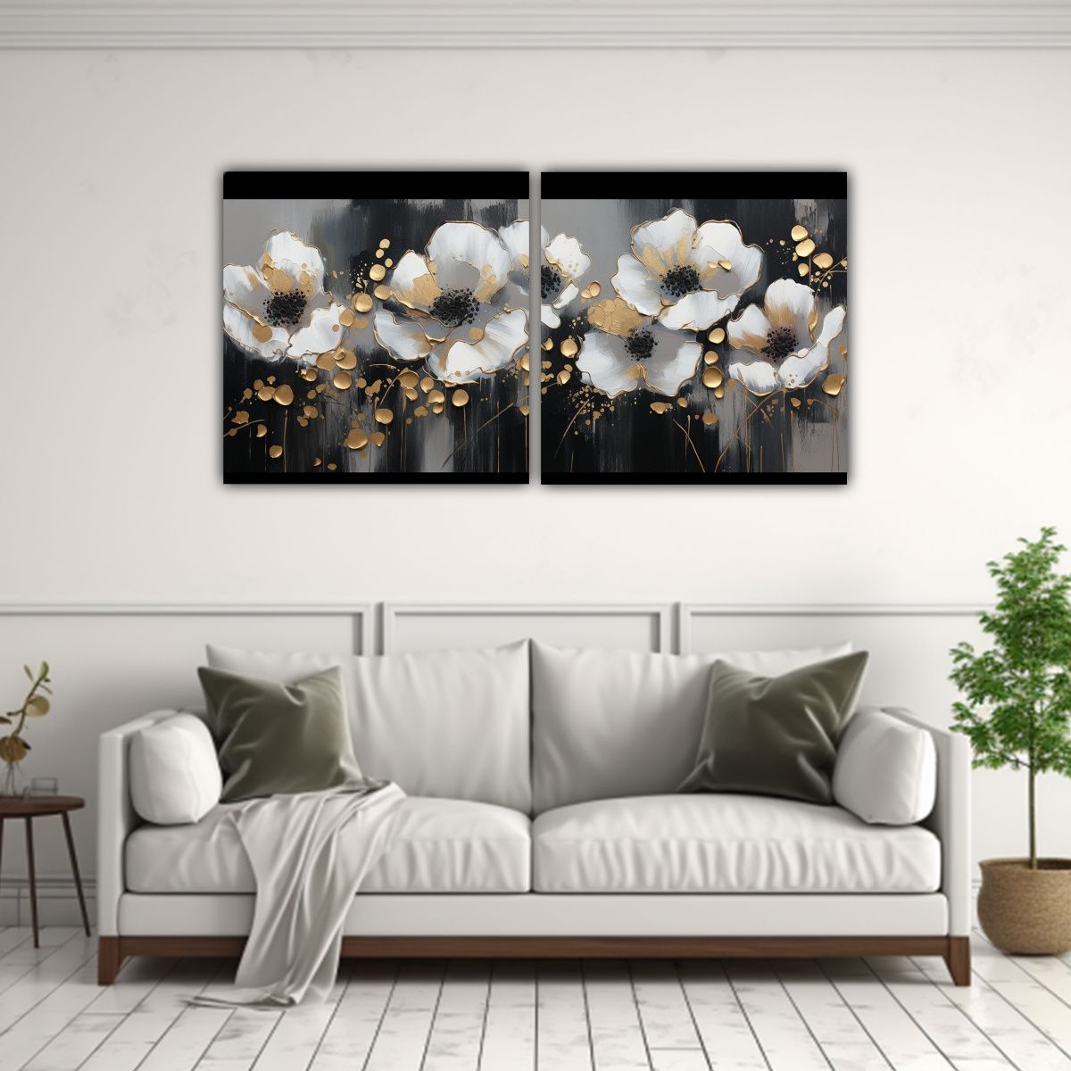 GENERICO - Pintura Floral En Lienzo En Tonos Dorado Y Negro Para Decora 160x80cm