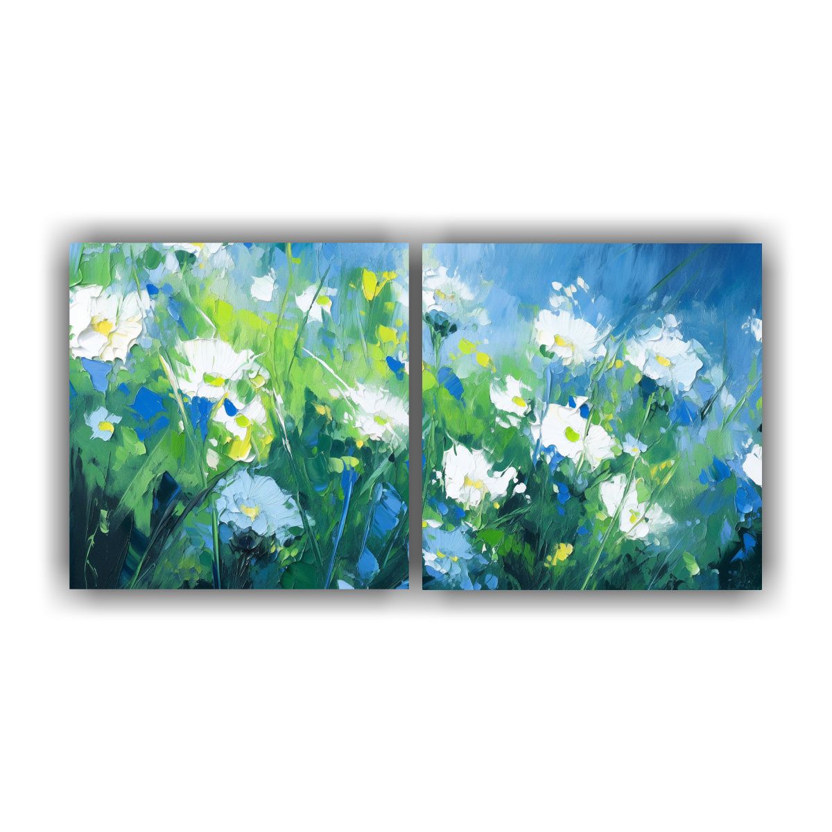 GENERICO - Lienzos Concepto Perspectiva En Verde Y Azul Con Flores En L 160x80cm