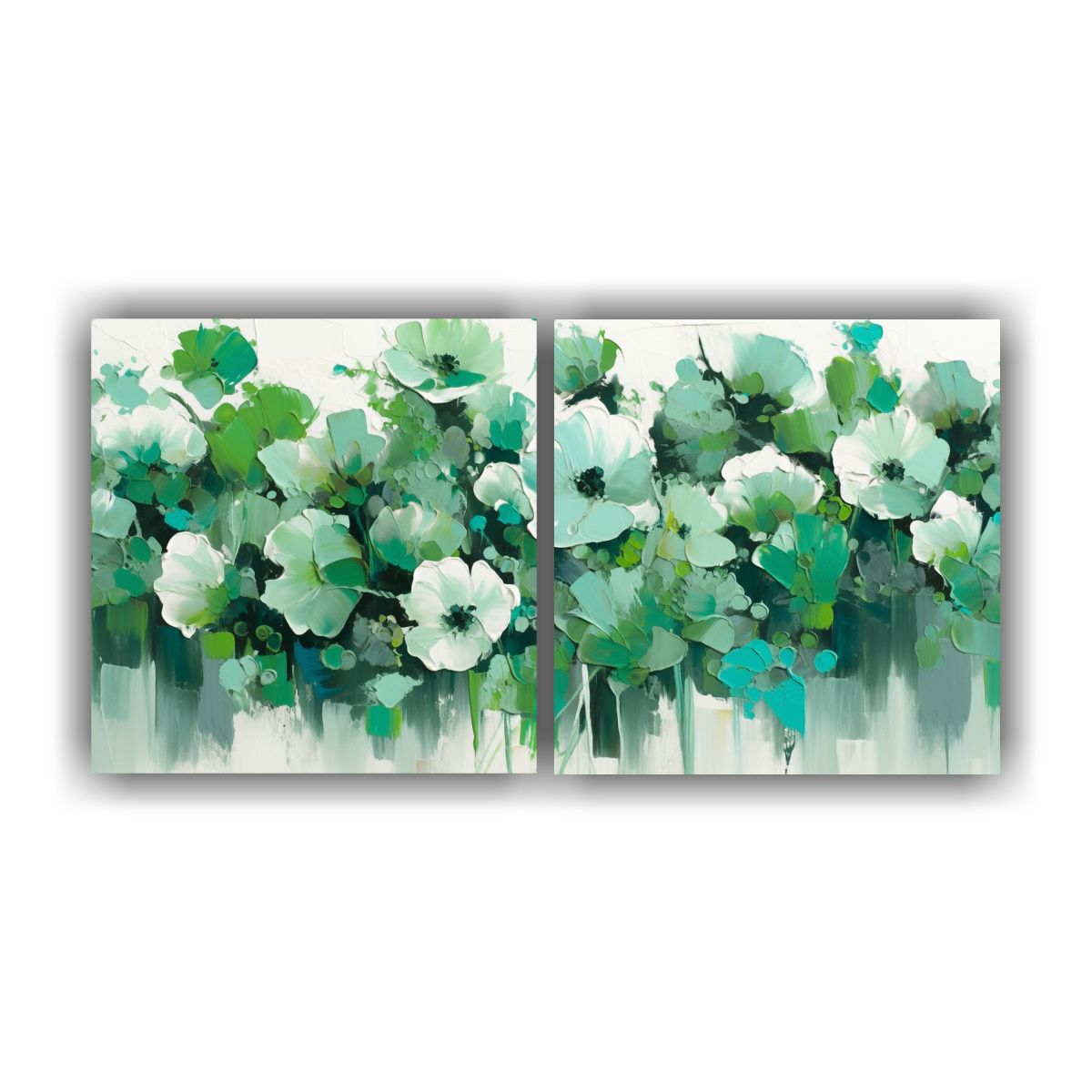 GENERICO - Cuadros Florales En Lienzo Verde Y Cian Para Decoración 160x80cm