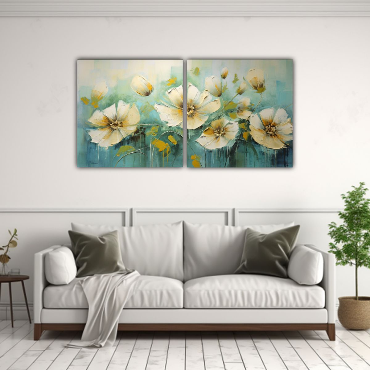 GENERICO - Dos Cuadros Hermoso En Color Completo: Pintura De Flores En  160x80cm