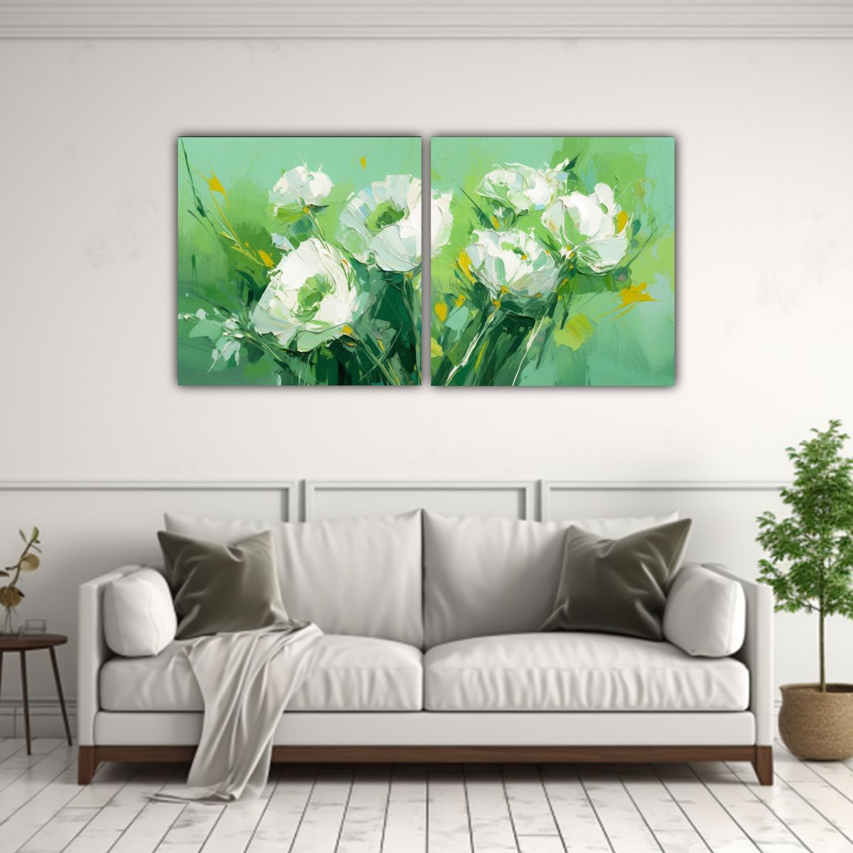 GENERICO - Cuadros Expresión Gama De Colores: Flores Verdes Pintura So 160x80cm