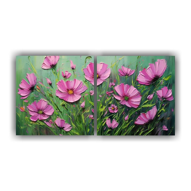 GENERICO - Pintura En Lienzo De Flores Verdes Y Magenta, Composición V 160x80cm
