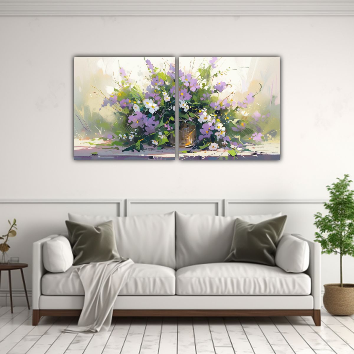 GENERICO - Cuadros Inspiradores De Vida Verde Y Morada Con Flores En Li 160x80cm