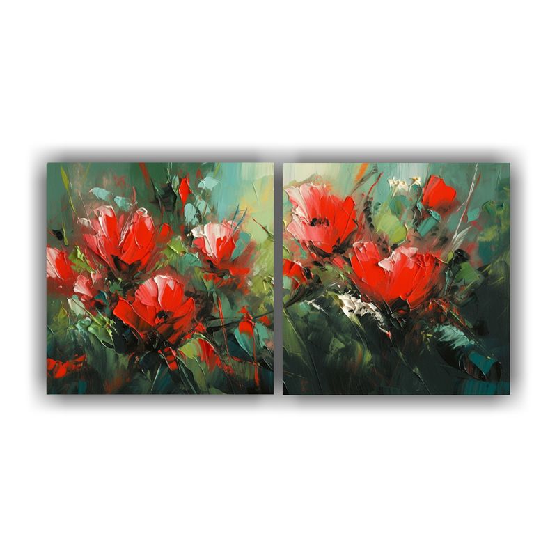 GENERICO - Pintura Intensa De Estilo A En Lienzo De Flores Verdes Y Roj 160x80cm