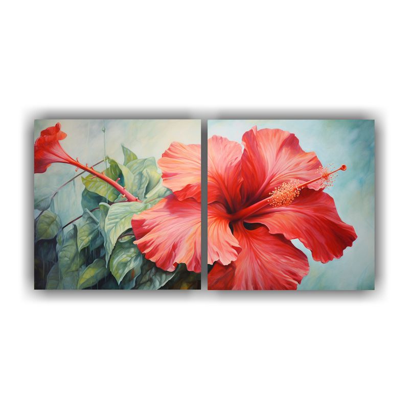 GENERICO - Pintura Abstracta De Flores De Hibisco En Aceite 160x80cm
