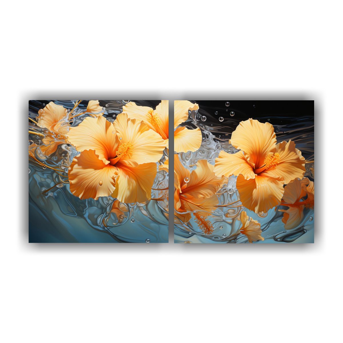 GENERICO - Cuadro Abstracto De Líneas Finas Con Flores De Hibisco Amar 160x80cm