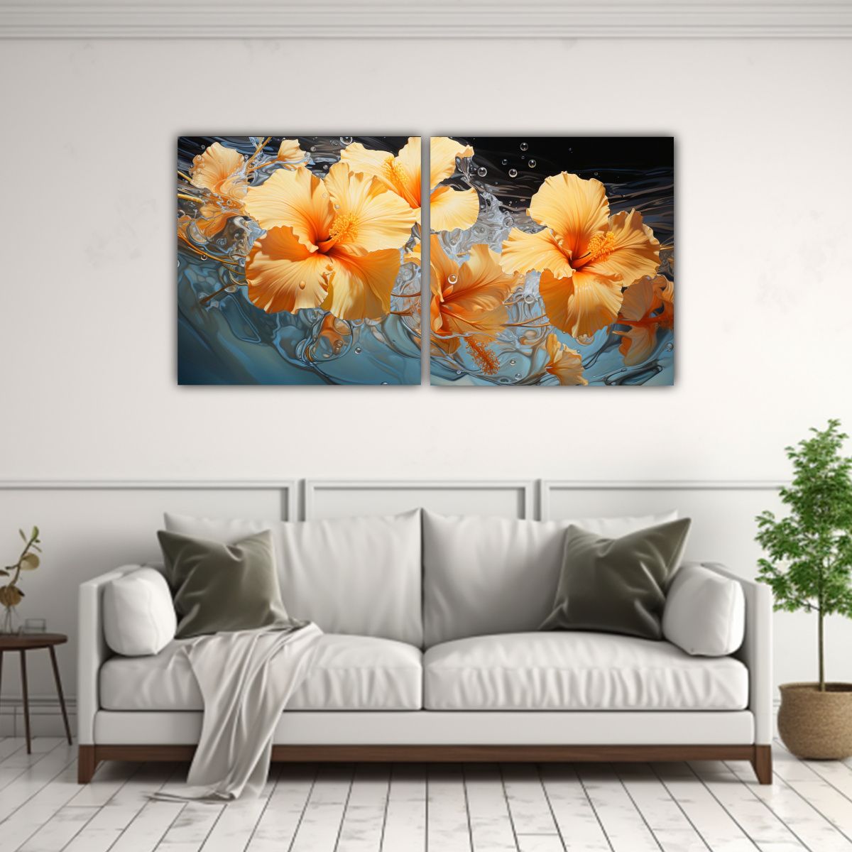 GENERICO - Cuadro Abstracto De Líneas Finas Con Flores De Hibisco Amar 160x80cm