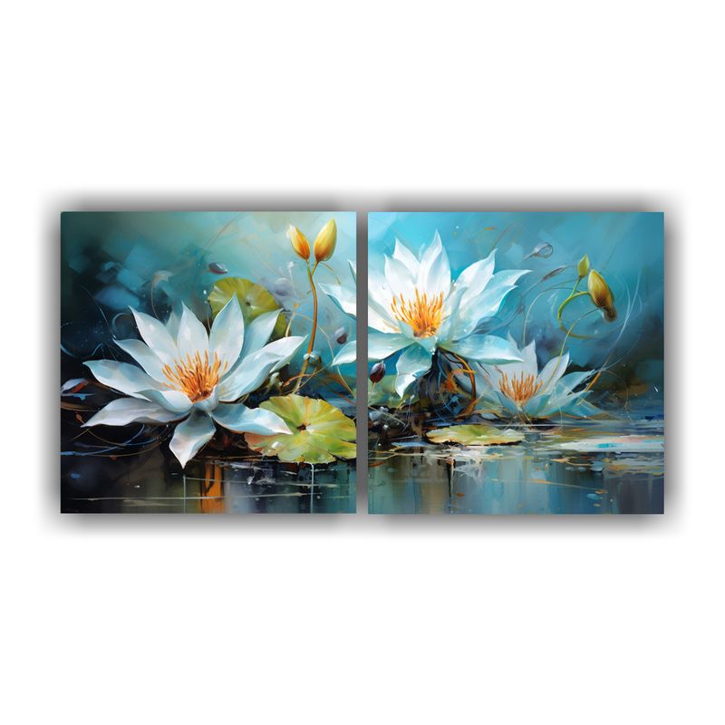 GENERICO - Dos Lienzos De Tela Tonos Simplicidad A Lilies Turquesa Y Ne 160x80cm