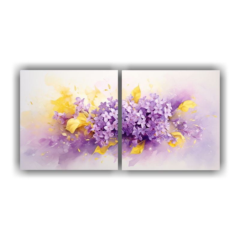 GENERICO - Dos Cuadros Modernos Bonitos De Flores Lilas Amarillo Y Mora 160x80cm