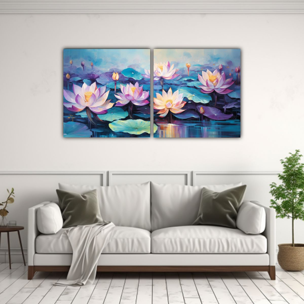 GENERICO - Cuadros Decorativos Con Relieve De Flores De Loto En Tonos P 160x80cm