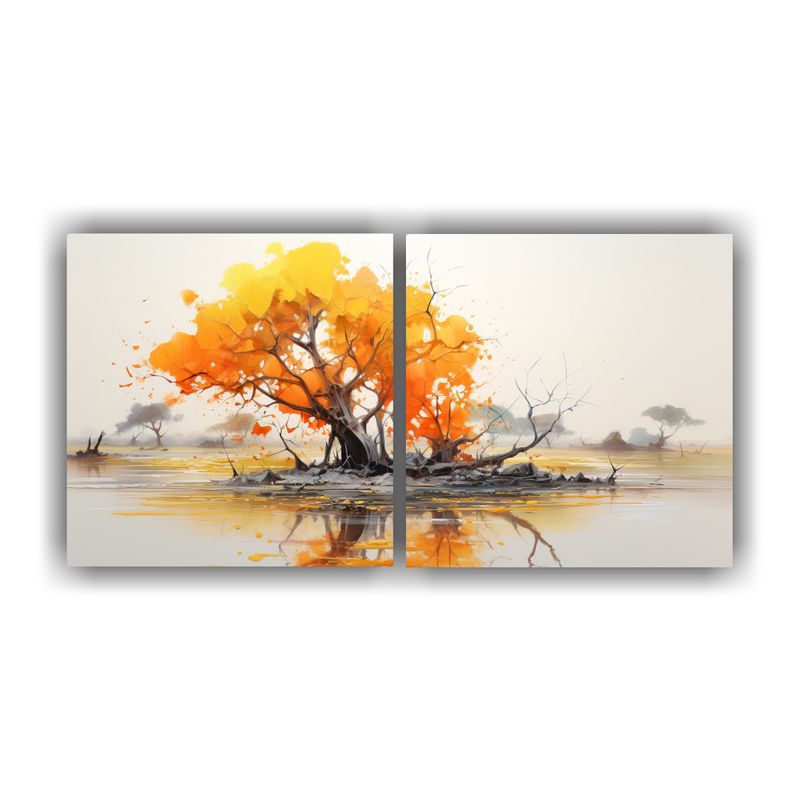 GENERICO - Pintura Abstracta En Colores Amarillo Y Naranja De árbol De 160x80cm