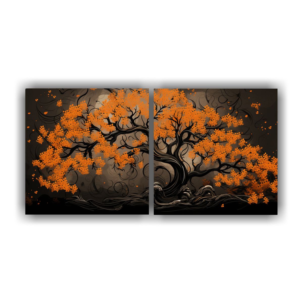 GENERICO - Cuadro Imagen Simétrico Árbol De Roble En Colores Naranja  160x80cm