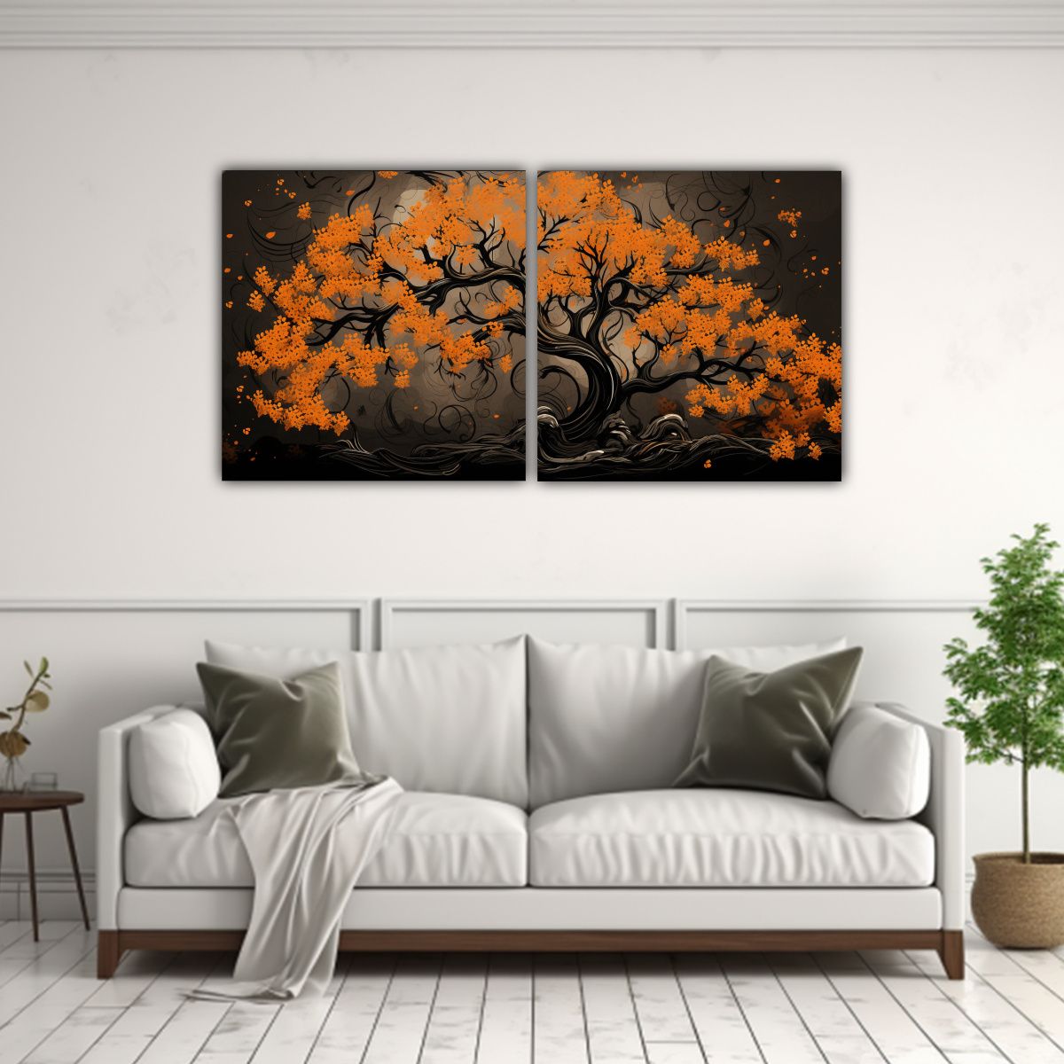 GENERICO - Cuadro Imagen Simétrico Árbol De Roble En Colores Naranja  160x80cm