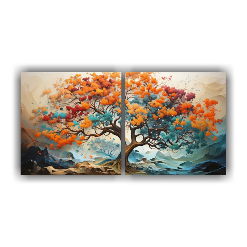 GENERICO - Dos Lienzos Tela Canvas Brillante Árbol De Roble Turquesa Y 160x80cm