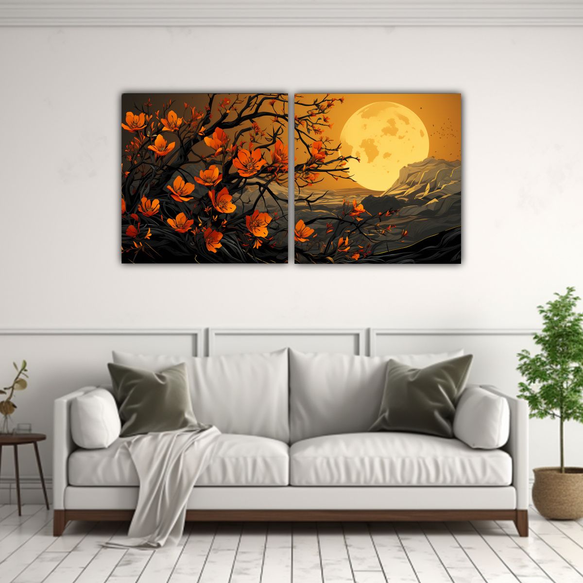 GENERICO - Pinturas Decorativas De Dos Lienzos Forma Estético: Árbol  160x80cm
