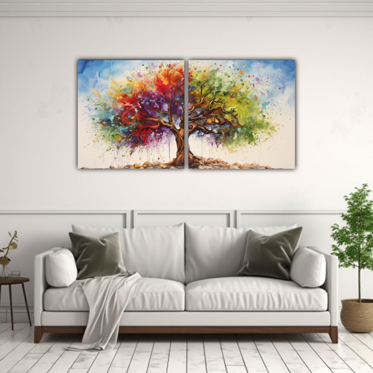GENERICO - Set 2 Lienzos De Tela Expresión Fantasía Arcoíris En Árb 160x80cm