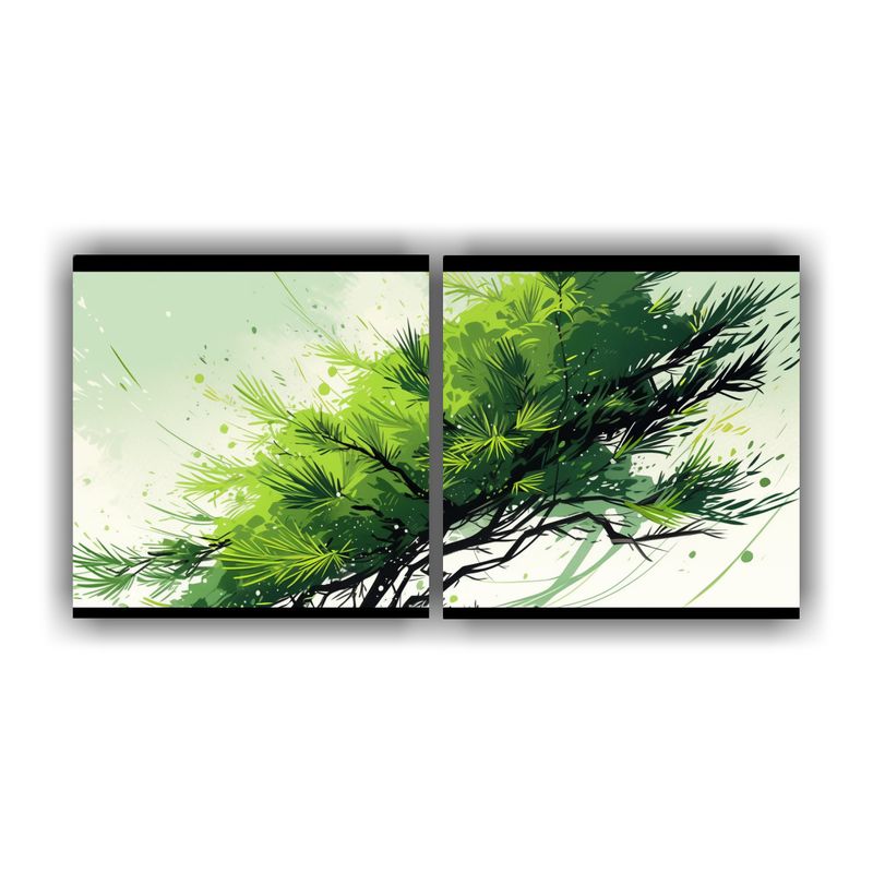 GENERICO - Pintura Espacio De Un Pino En Colores Verdes Con Atmósfera  160x80cm