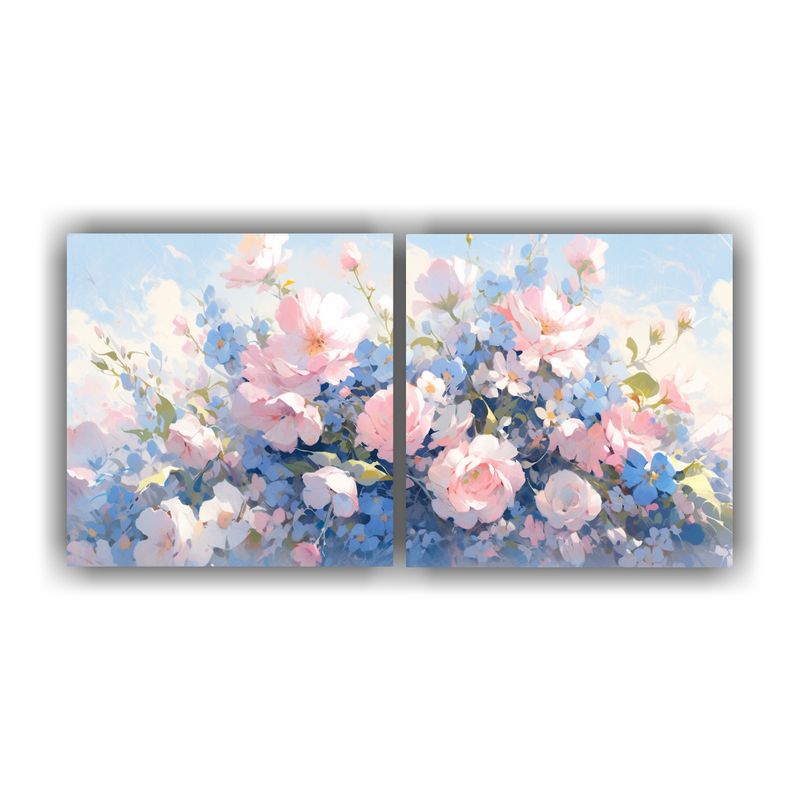 GENERICO - Pintura Lineal De Flores En Colores Rosa Y Azul En Lienzo Pa 160x80cm