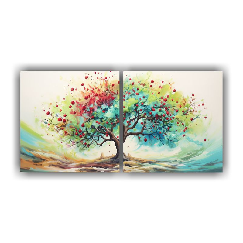 GENERICO - Cuadro Abstracto De árbol De Granada Verde Y Turquesa En Ba 160x80cm