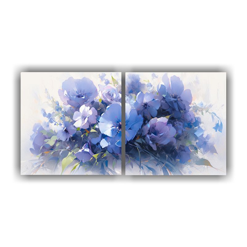GENERICO - Set 2 Cuadros Modernos Para Cocina Flores Púrpuras Y Azules 160x80cm