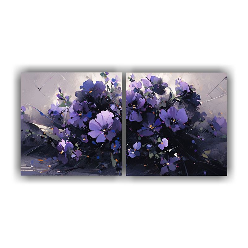 GENERICO - Cuadro Vintage Exuberantes Flores Moradas Y Negras Sobre Lie 160x80cm